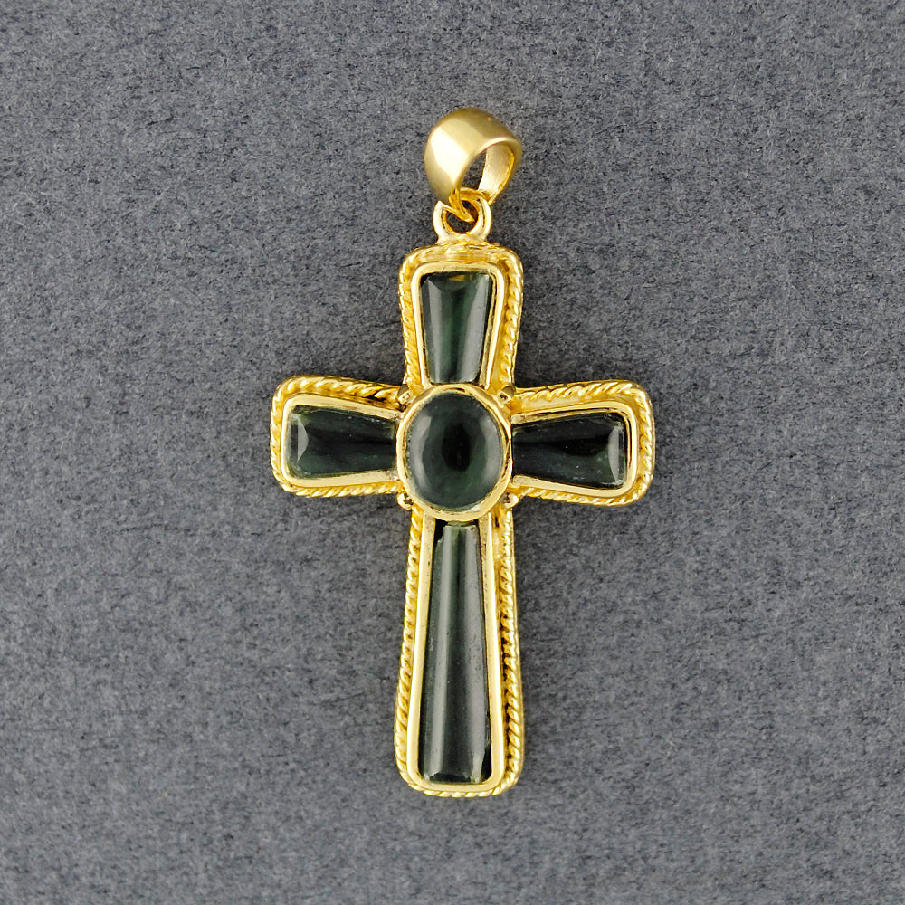 Gold Vermeil Alaskan Jade Large Cross Pendant