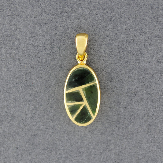 Gold Vermeil Alaskan Jade Mosaic Oval Pendant