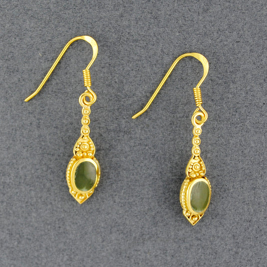 Gold Vermeil Alaskan Jade Antiqued Oval Earrings