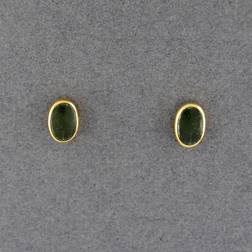 Gold Vermeil Alaskan Jade Oval Post Earrings