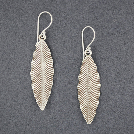 Hill Tribe Silver Long Leaf Earrings