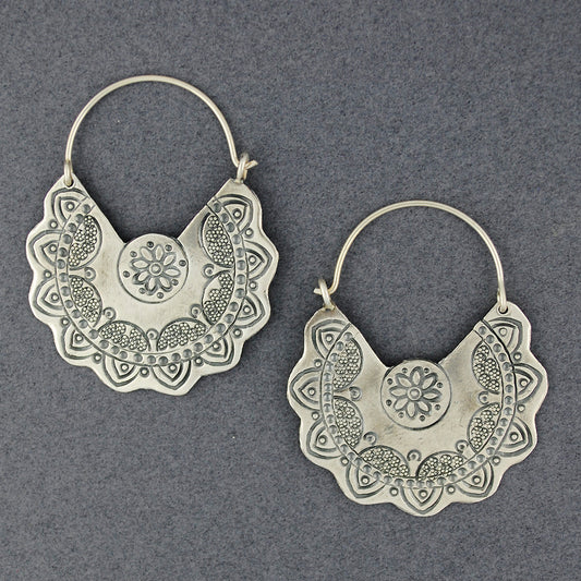 Hill Tribe Silver Mandala Hoop Earrings