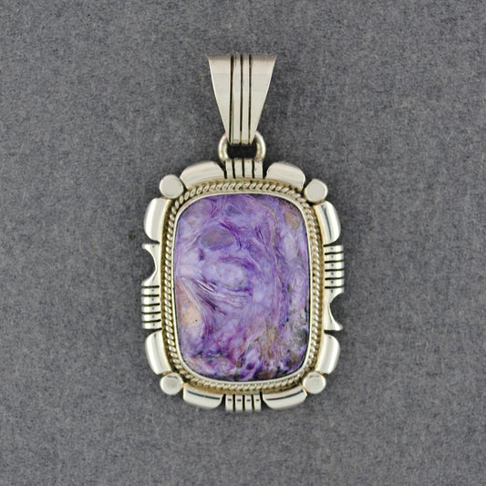 Sterling Silver Charoite Ornate Bezel Pendant