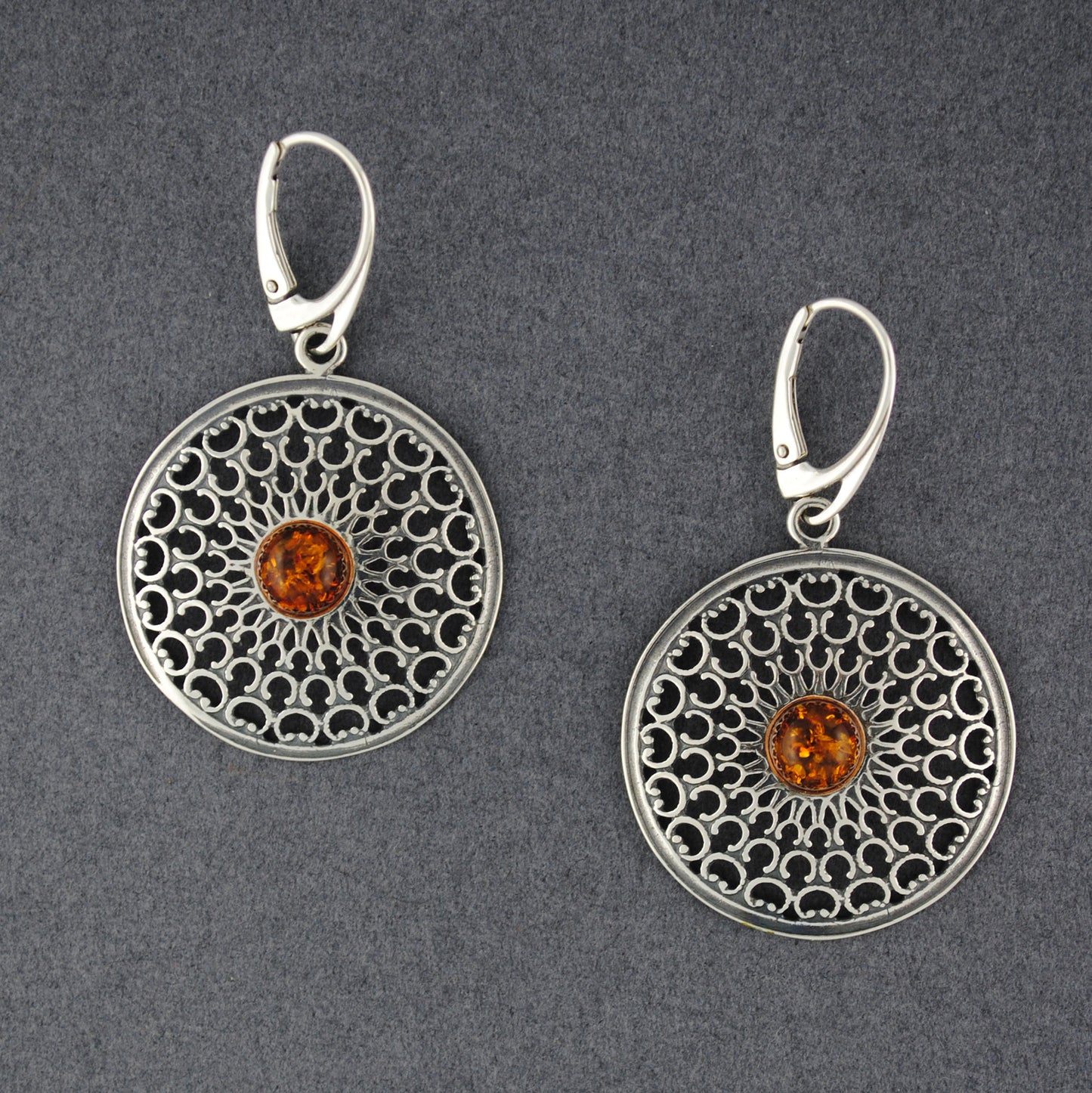 Amber Filigree Circle Earrings