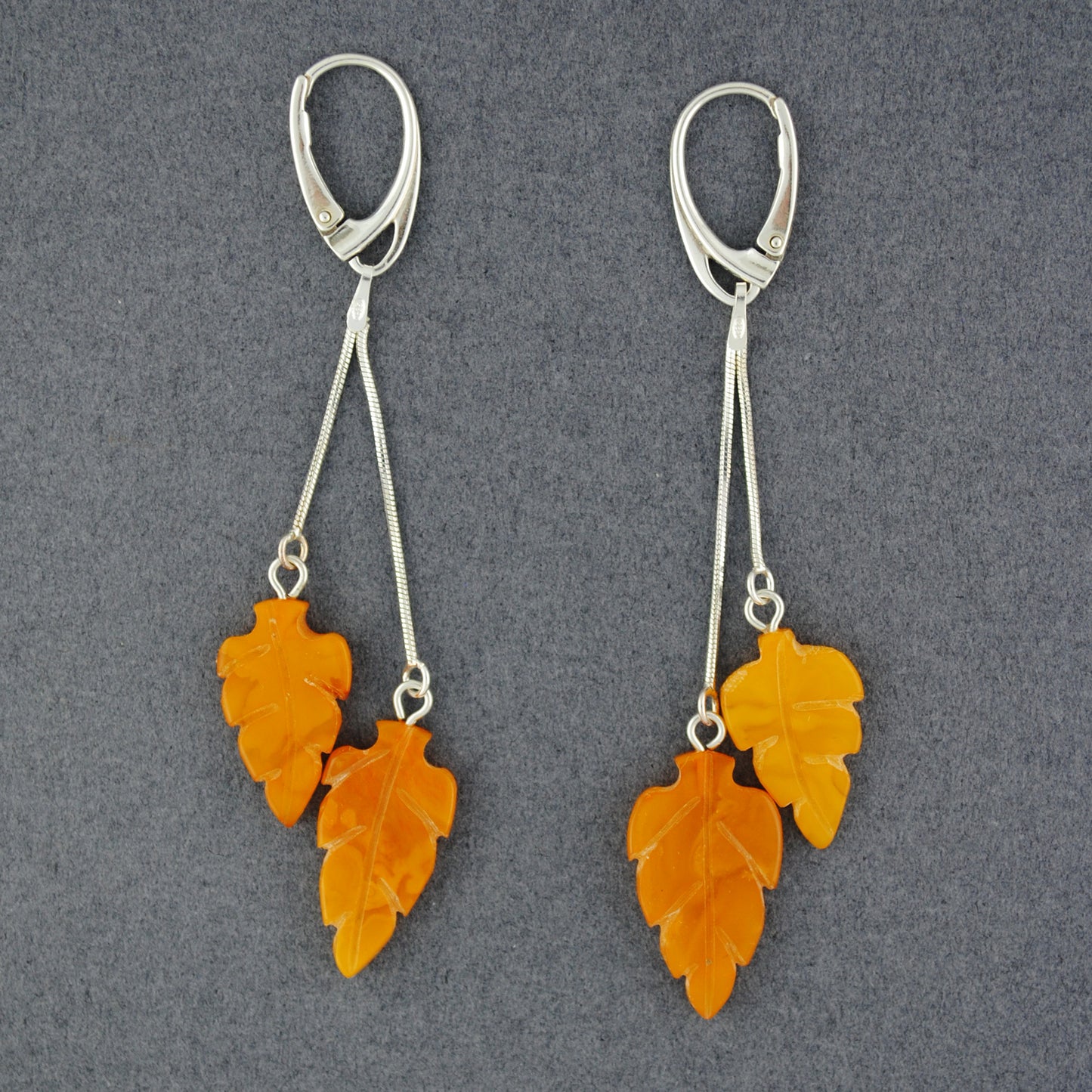 Butterscotch Amber Dark Leaves Earrings