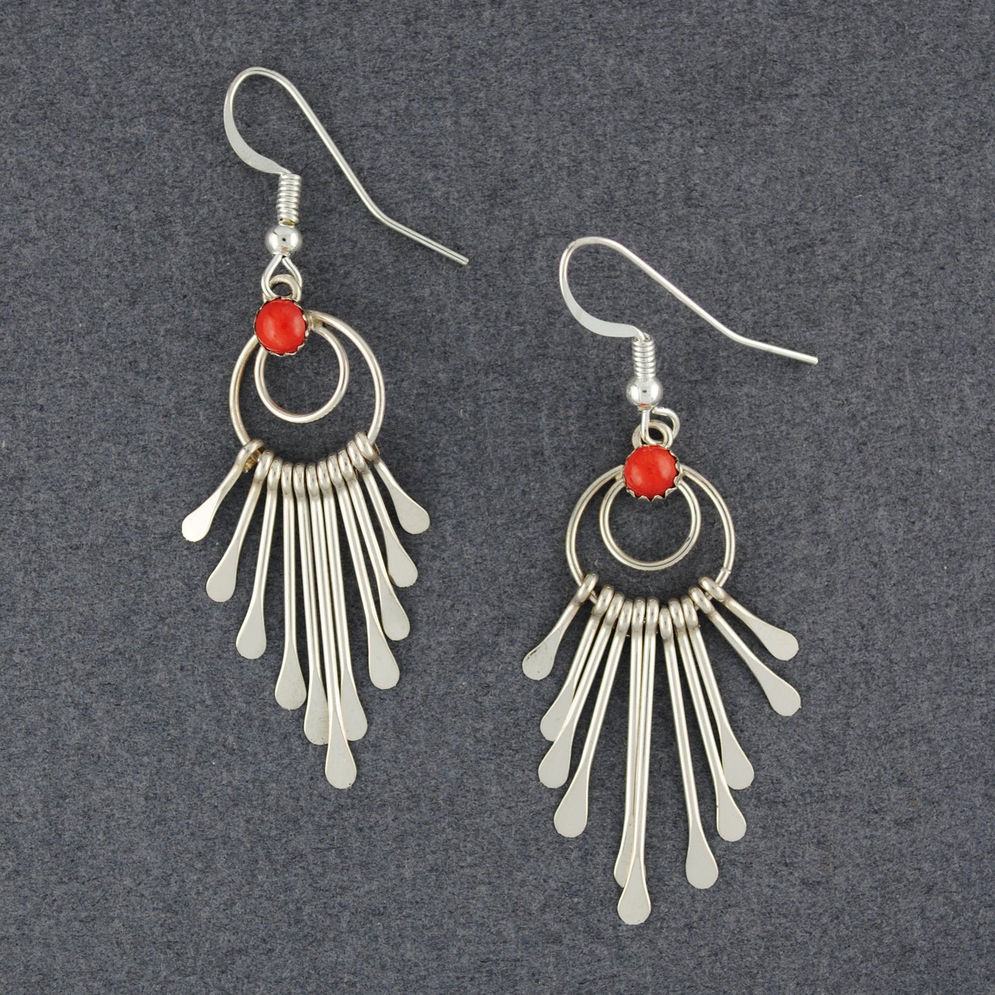 Sterling Silver Coral Fringe Hoop Earrings