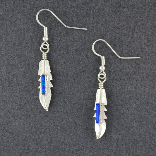 Sterling Silver Opal Feather Earrings