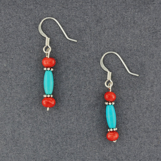 Sterling Silver Turquoise And Spiny Oyster Earrings