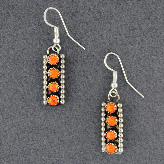 Sterling Silver Orange Opal Dots Earrings