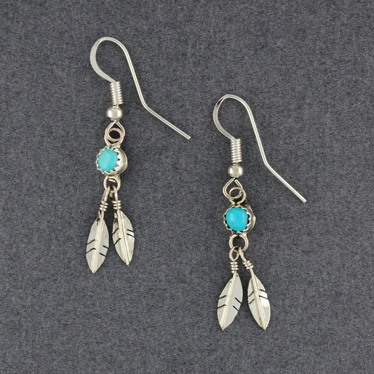 Sterling Silver Turquoise Mini Feathers Earrings