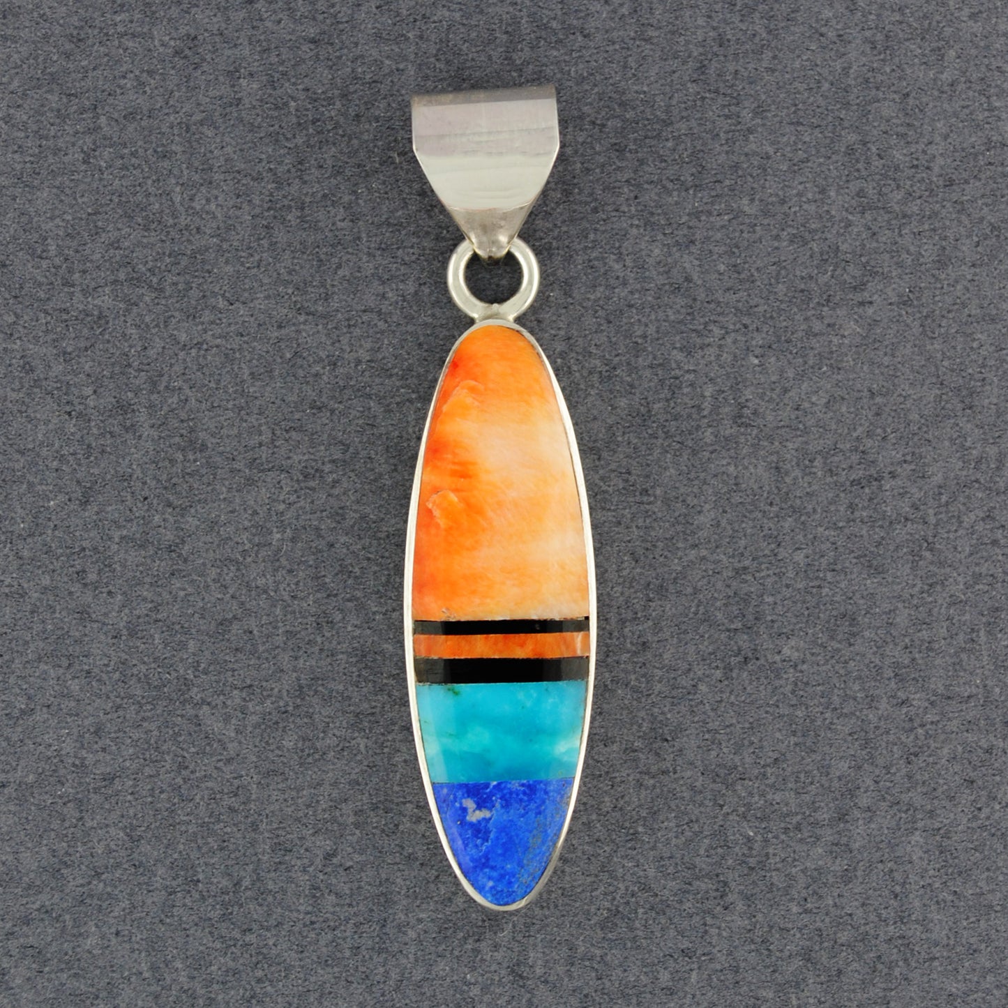 Sterling Silver Multi Stone Inlay Oval Pendant