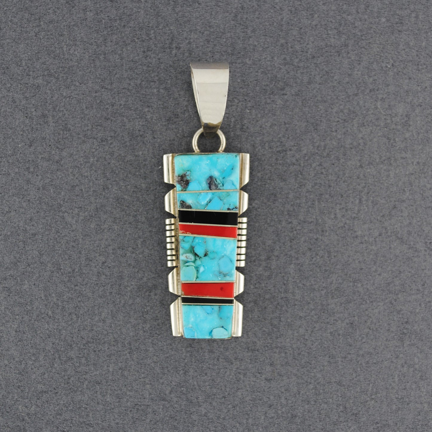 Sterling Silver Turquoise And Stone Inlay Pendant