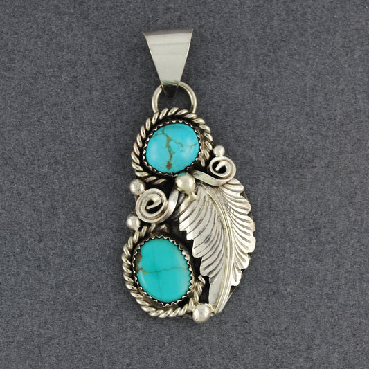 Sterling Silver Turquoise Ovals with Feather Pendant