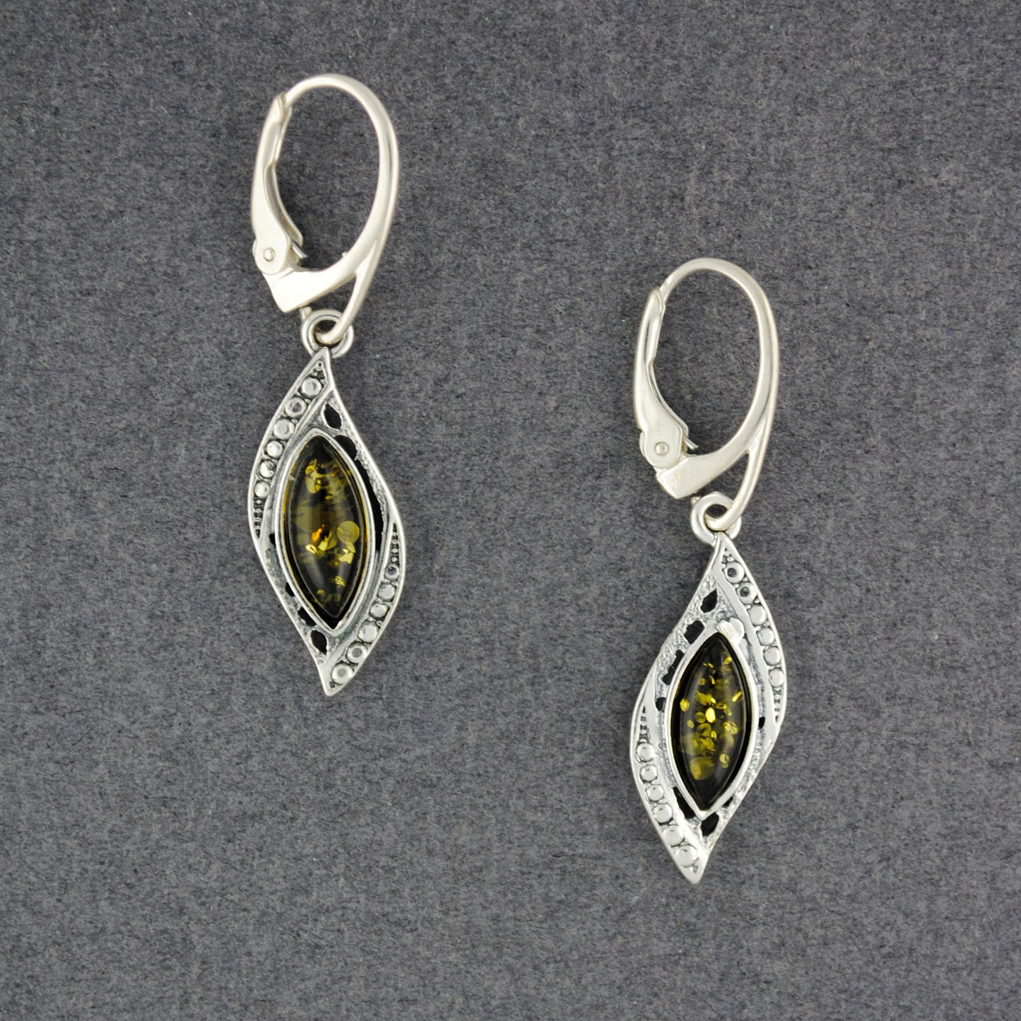 Green Amber Detailed Marquis Earrings