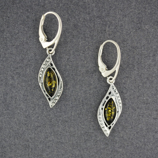 Green Amber Detailed Marquis Earrings