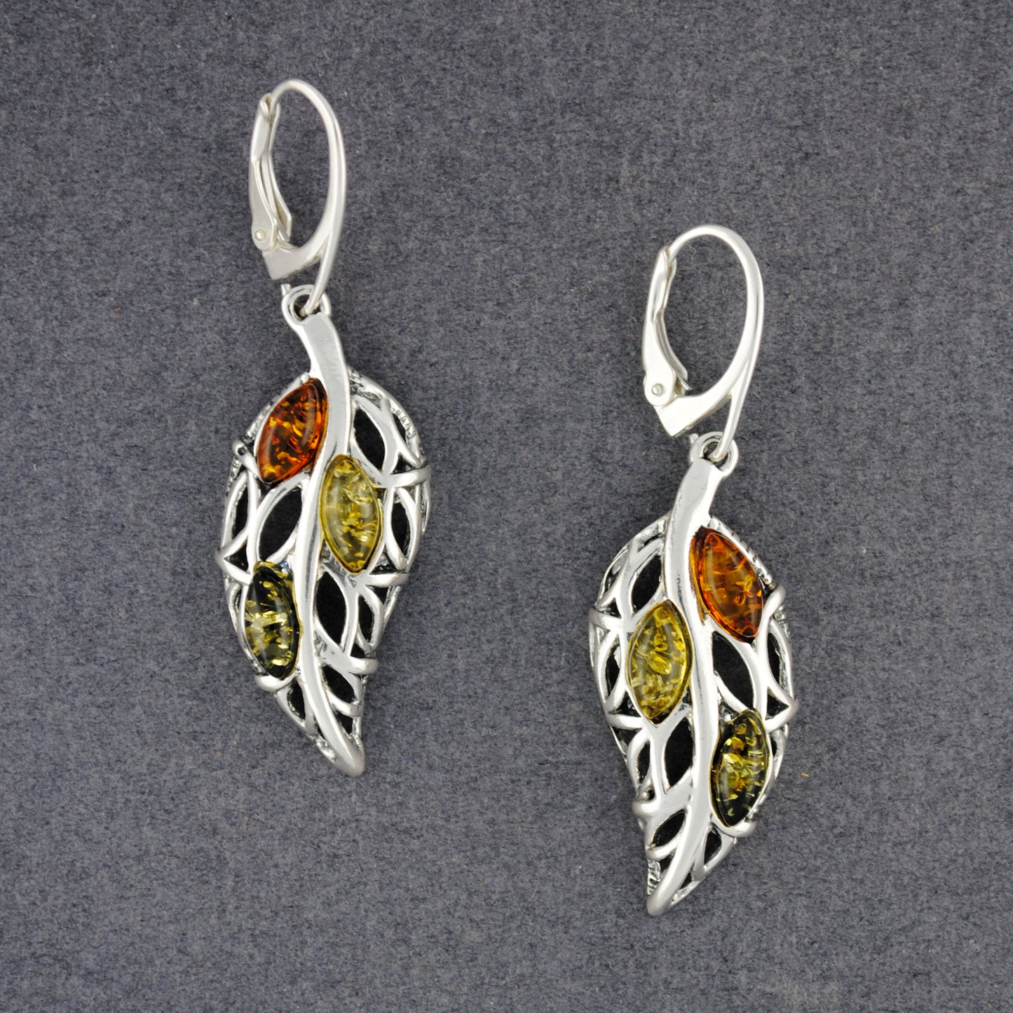 Multi Amber Large Leaf Earrings