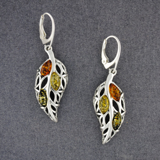 Multi Amber Large Leaf Earrings