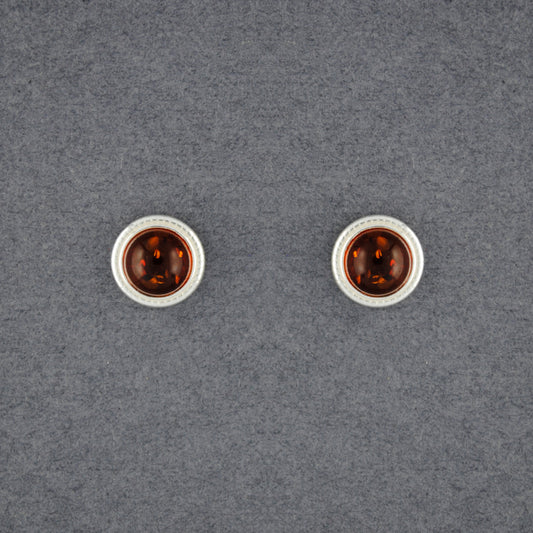 Amber Circle with Lined Bezel Post Earrings