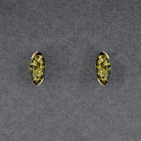 Green Amber Marquis Post Earrings