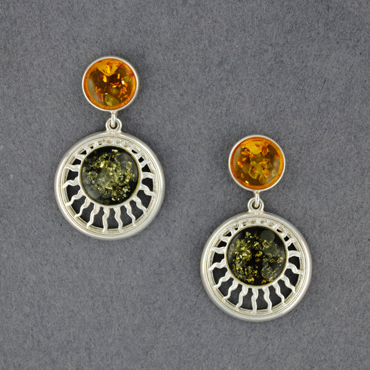 Green Amber Sun on Amber Post Earrings