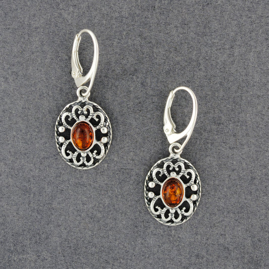 Amber Antiqued Oval Earrings