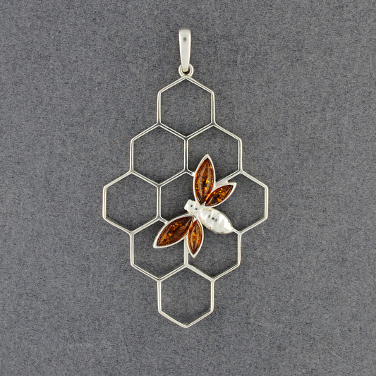 Amber Bee on Honeycomb Pendant
