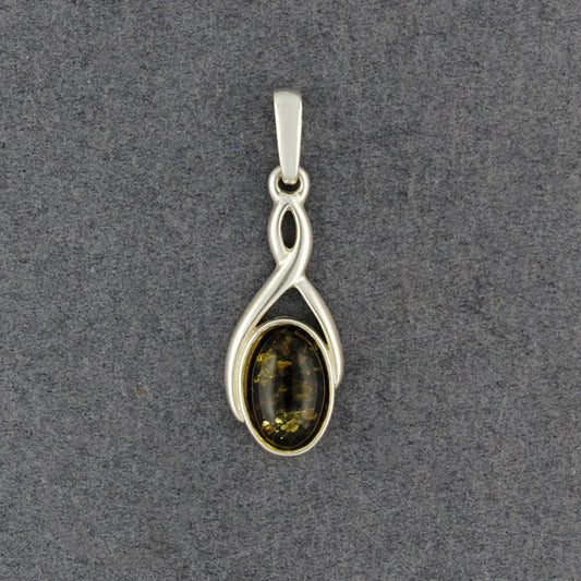 Green Amber Oval Drop Pendant