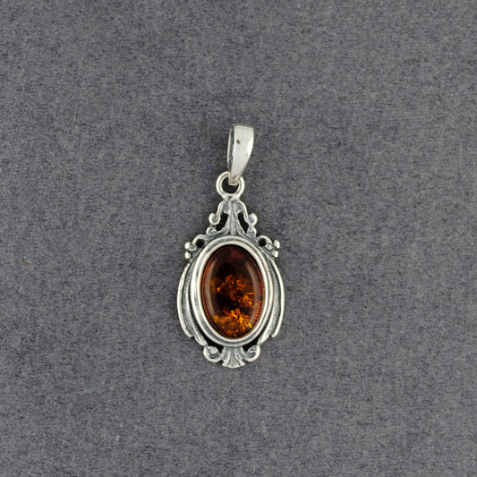 Amber Ornate Oval Pendant