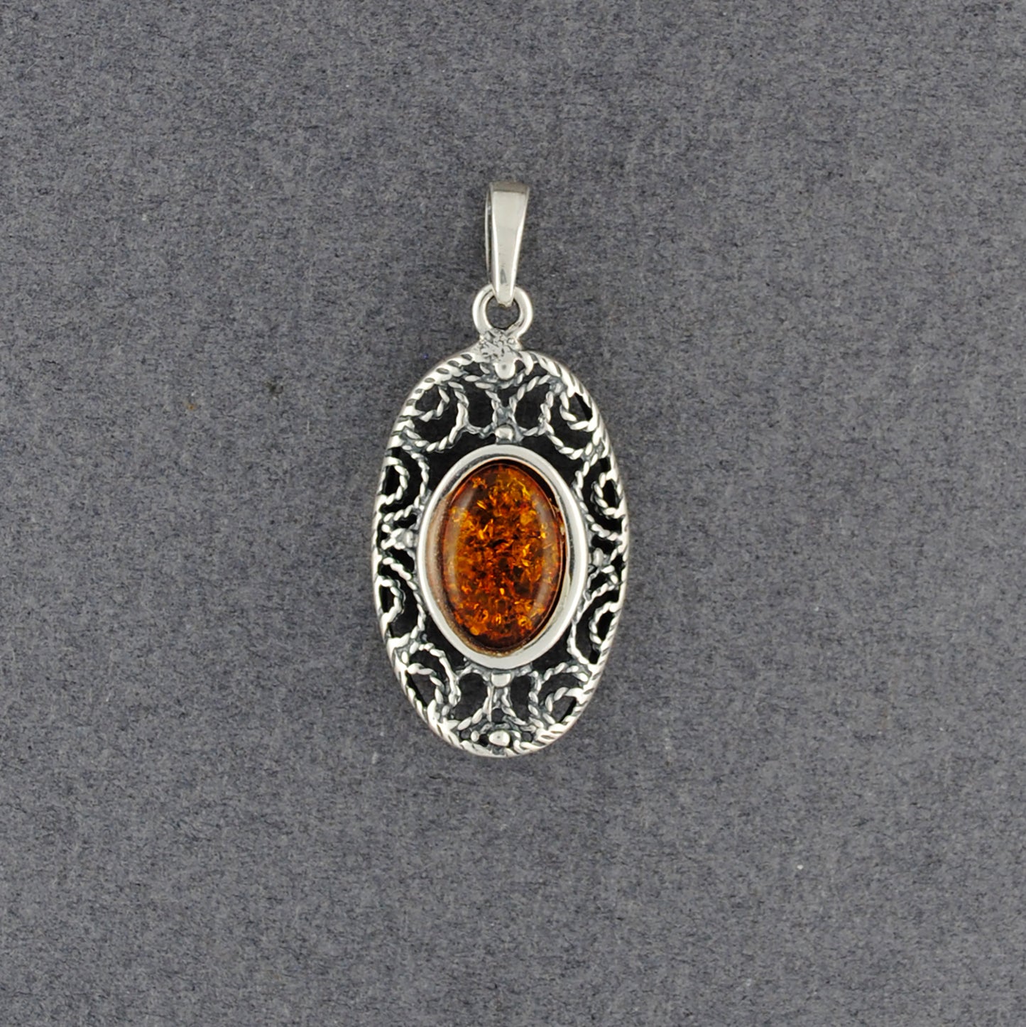 Amber Filigree Oval Pendant