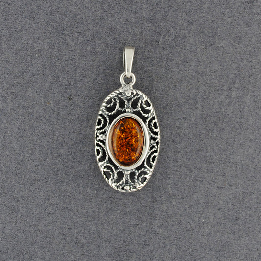 Amber Filigree Oval Pendant
