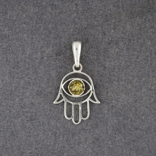 Green Amber Hamsa Pendant