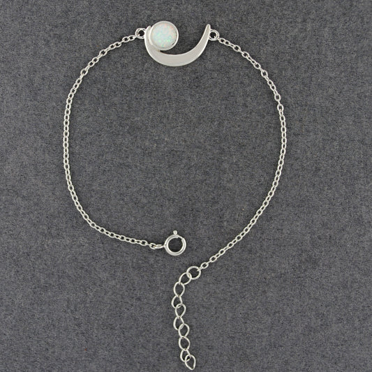 Sterling Silver & Opal Crescent Moon Bracelet
