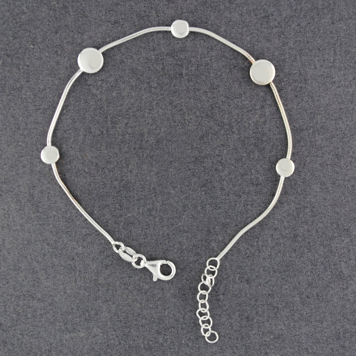 Sterling Silver Discs on Snake Chain Bracelet