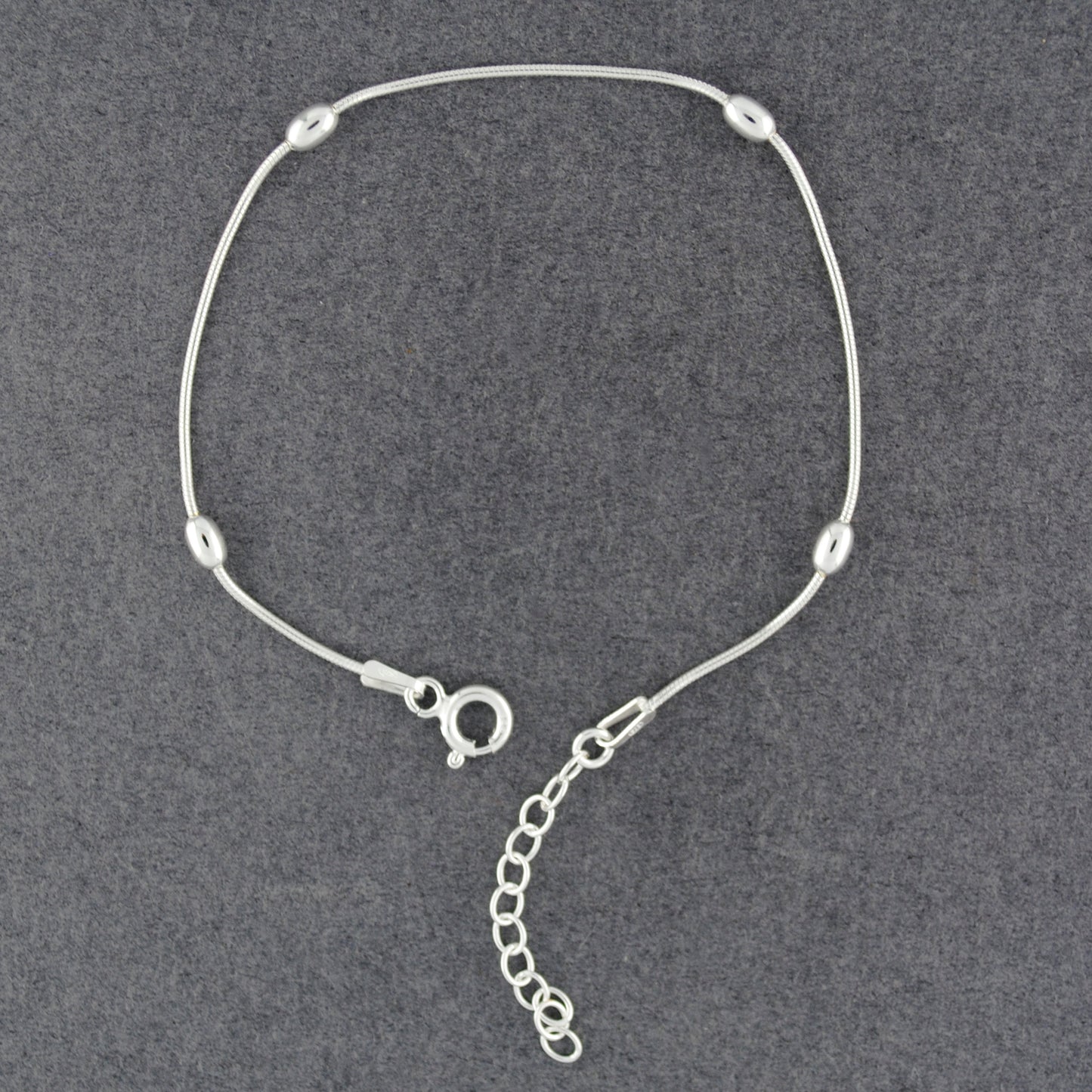 Sterling Silver Oval Beads on Snake Chain Bracelet