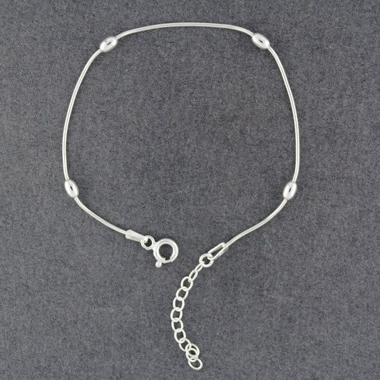 Sterling Silver Oval Beads on Snake Chain Bracelet