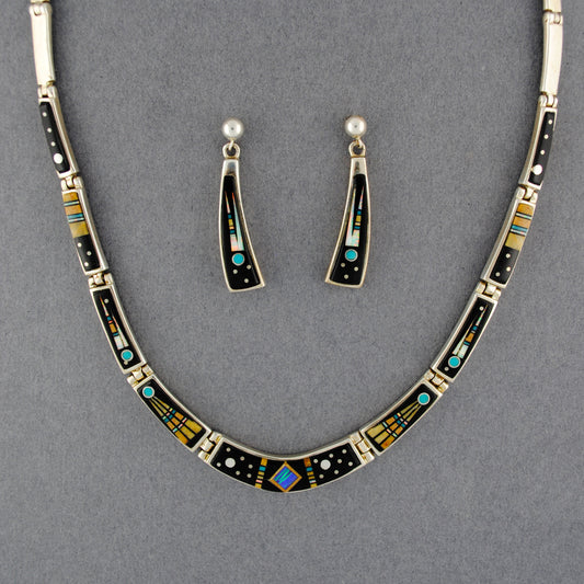 Navajo Onyx Opal & Turquoise Earring and Necklace Set