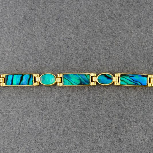 Gold Vermeil Paua Oval & Rectangle Link Bracelet