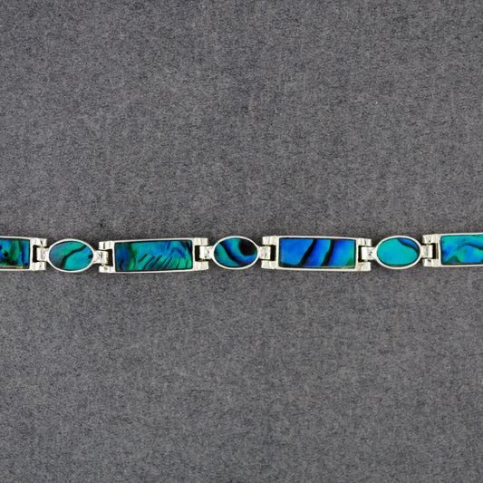 Sterling Silver Paua Oval & Rectangle Link Bracelet
