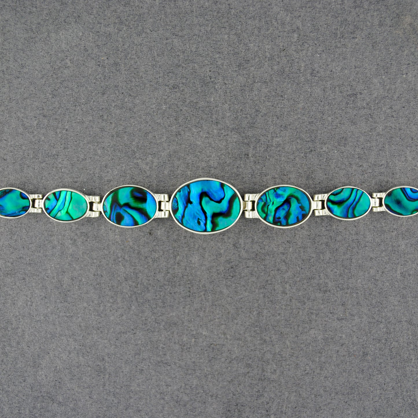 Sterling Silver Paua Graduated Oval Link Bracelet