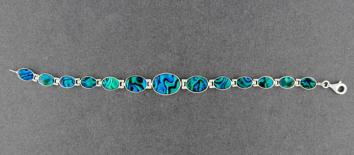 Sterling Silver Paua Graduated Oval Link Bracelet