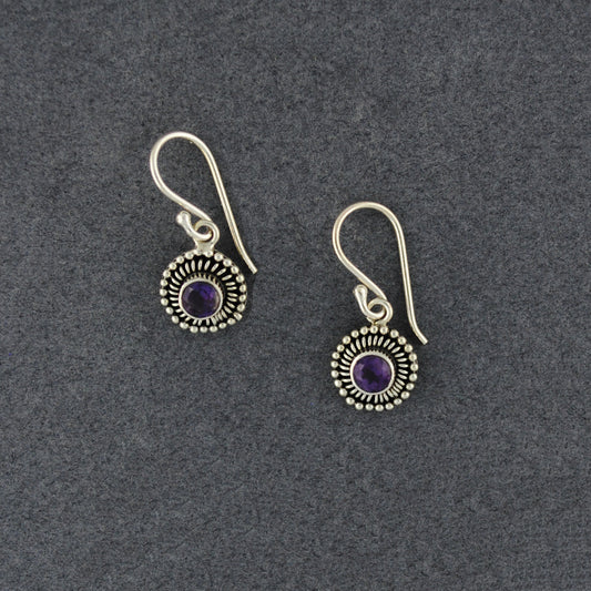 Amethyst Mini Dotted Border Earrings