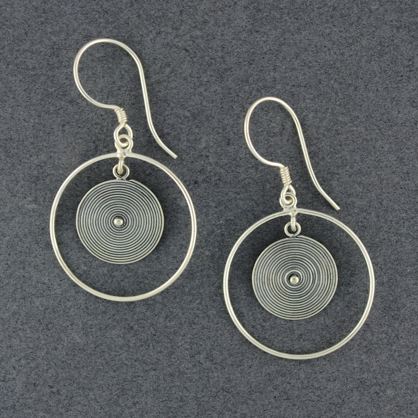 Sterling Silver Floating Lined Circle Earrings