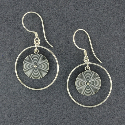 Sterling Silver Floating Lined Circle Earrings