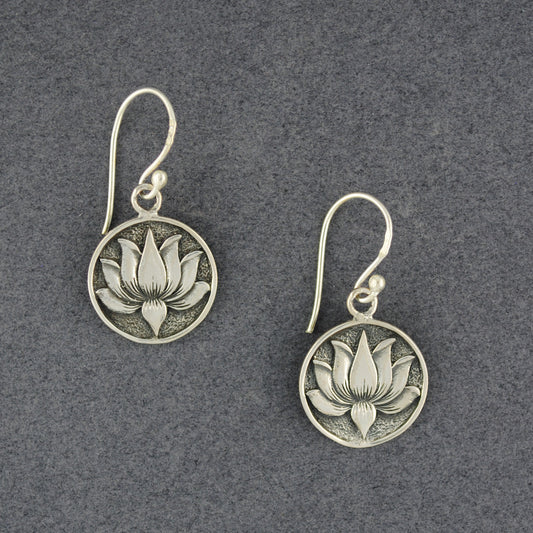 Sterling Silver Lotus Disc Earrings