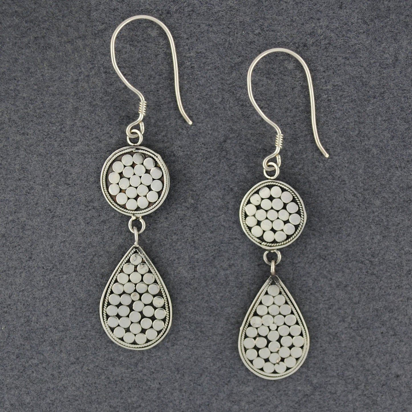 Sterling Silver Dotted Circle and Teardrop Earrings