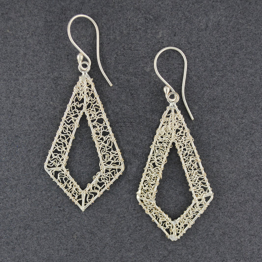 Sterling Silver Woven Open Diamond Earrings