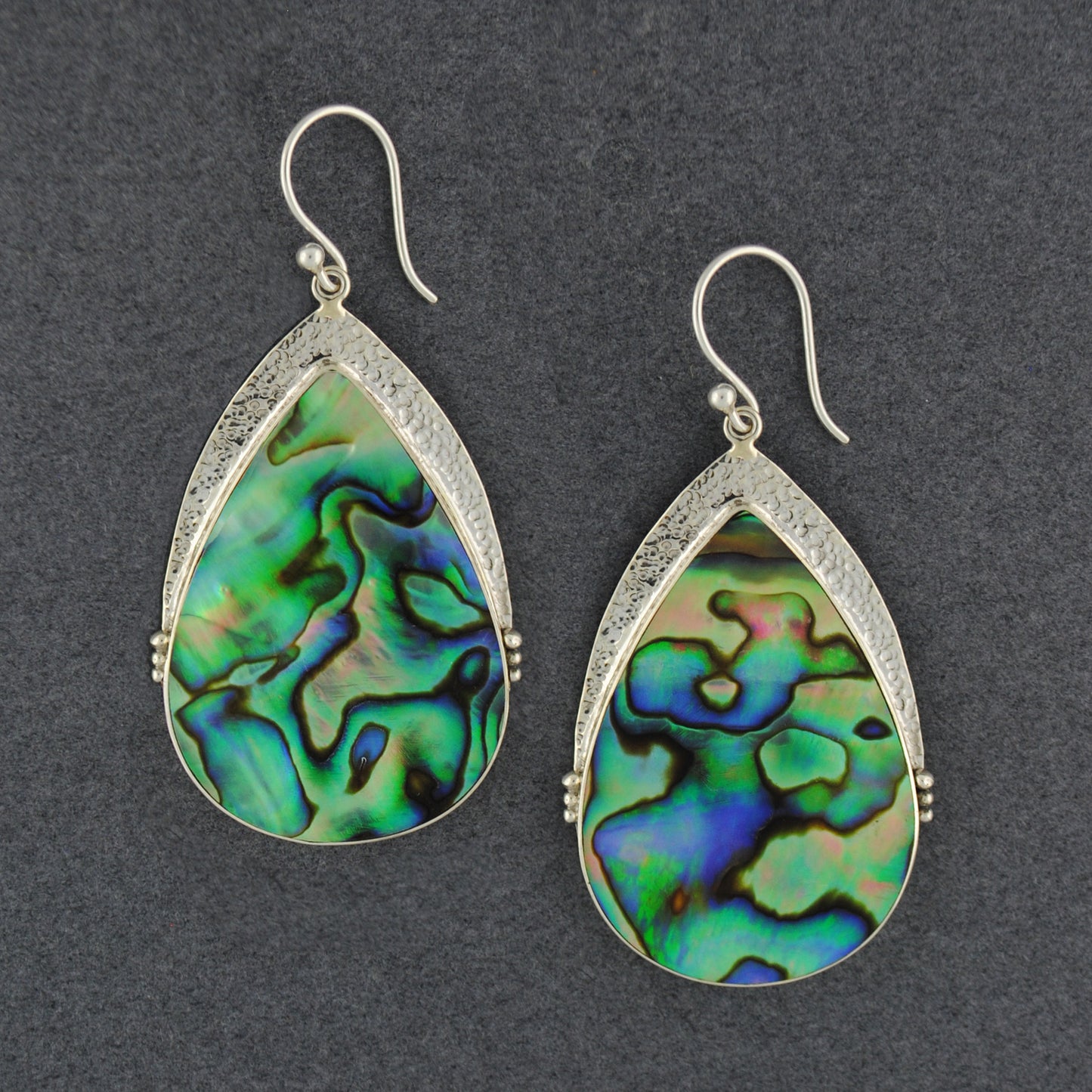 Abalone Large Hammered Teardrop Earrings