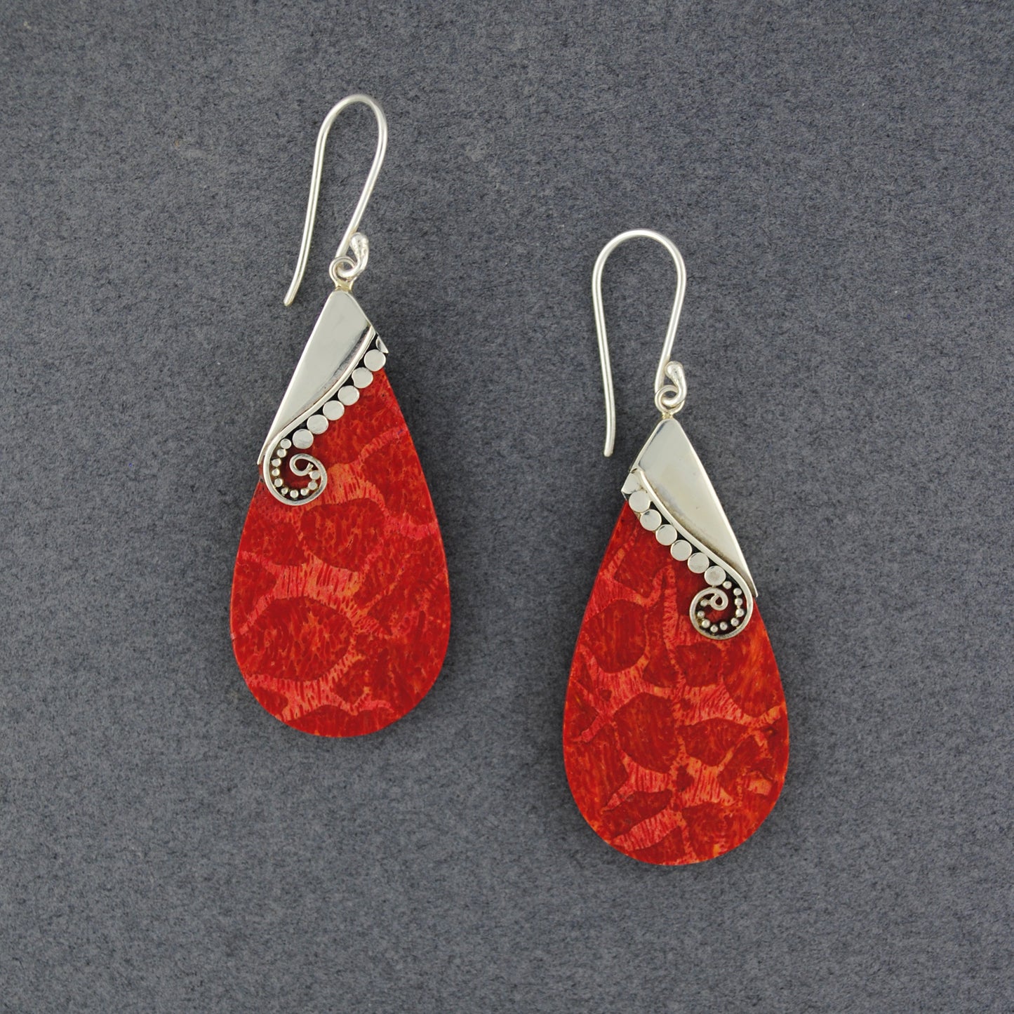 Coral Dotted Spiral Teardrop Earrings