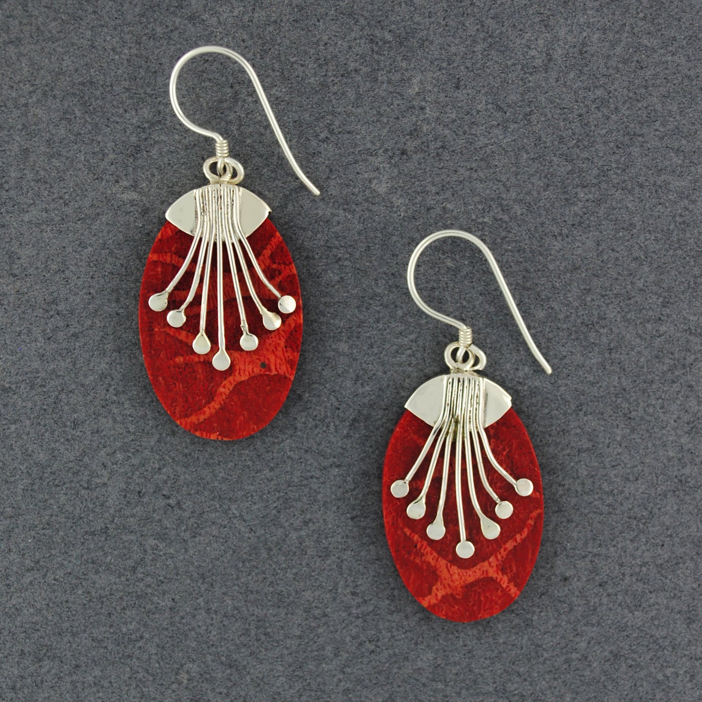 Coral Dotted Lines Oval Earrings