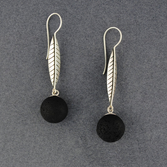 Lava Sphere On Leaf Earrings